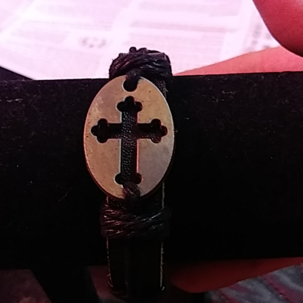 Cross leather bracelet